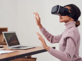 person using virtual reality goggles