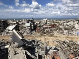 Visão da destruição deixada pela campanha militar de Israel depois que as forças terrestres se retiraram de partes da Cidade de Gaza e do Norte de Gaza em 1 de fevereiro de 2024. Foto: Abdulqader Sabbah/Anadolu