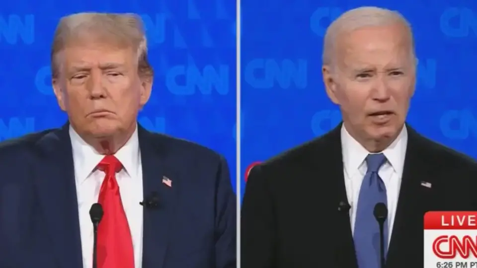 montagem biden x trump em debate na cnn - icl noticias Biden x Trump lado a lado no debate entre presidenciáveis - montage: ICL Notícias
